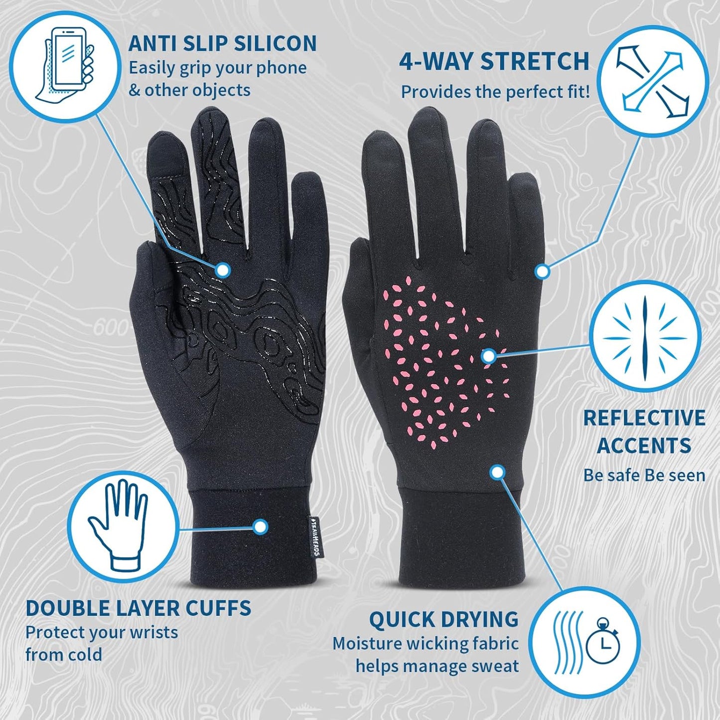 TrailHeads Lightweight Running Gloves for Women – Moisture Wicking & Touchscreen Women’s Gloves with Anti-Slip Grip – Ideal for Cool Weather Workouts & Outdoor Activities