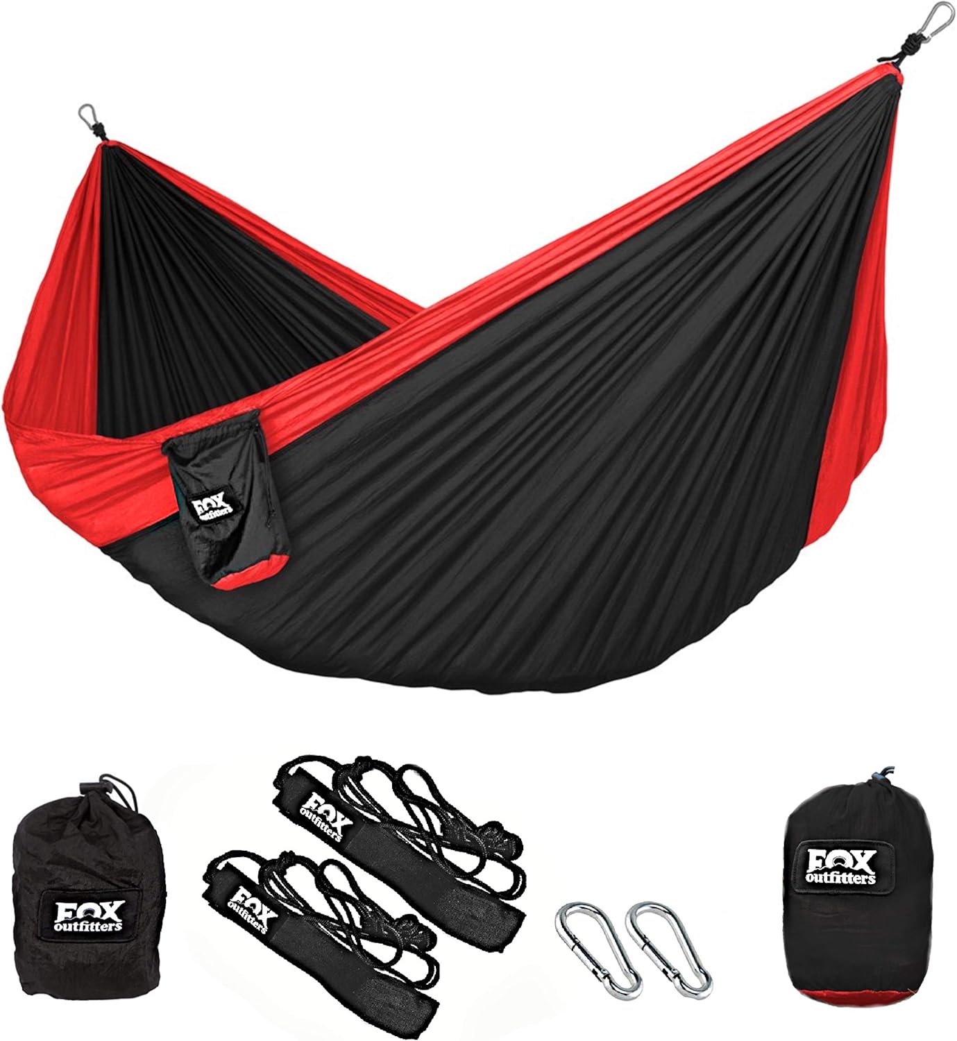 Neolite Double Camping Hammock - Lightweight Portable Nylon Parachute Hammock for Backpacking, Travel, Beach, Yard. Hammock Straps & Steel Carabiners Included (Orange/Blue)
