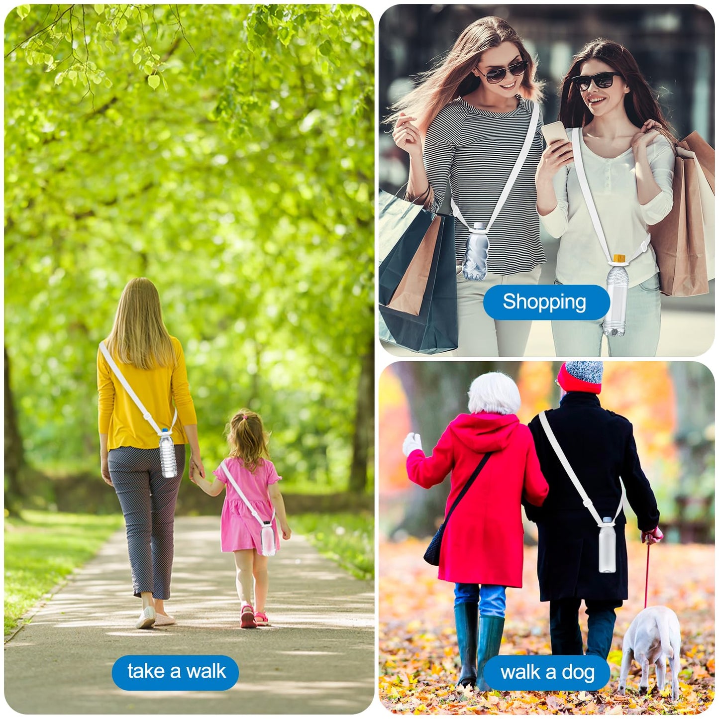 Generic 4 Pack Water Bottle Holder Lanyard, Adjustable Shoulder Strap for 16.9 fl oz Bottles, White