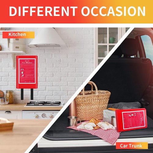 Copkim 4 Packs Emergency Fire Blanket, Fiberglass Fire Suppression Blanket with Box Fireproof Flame Retardant Safety Survival Cover for Home Kitchen Fireplace Grill Office Warehouse
