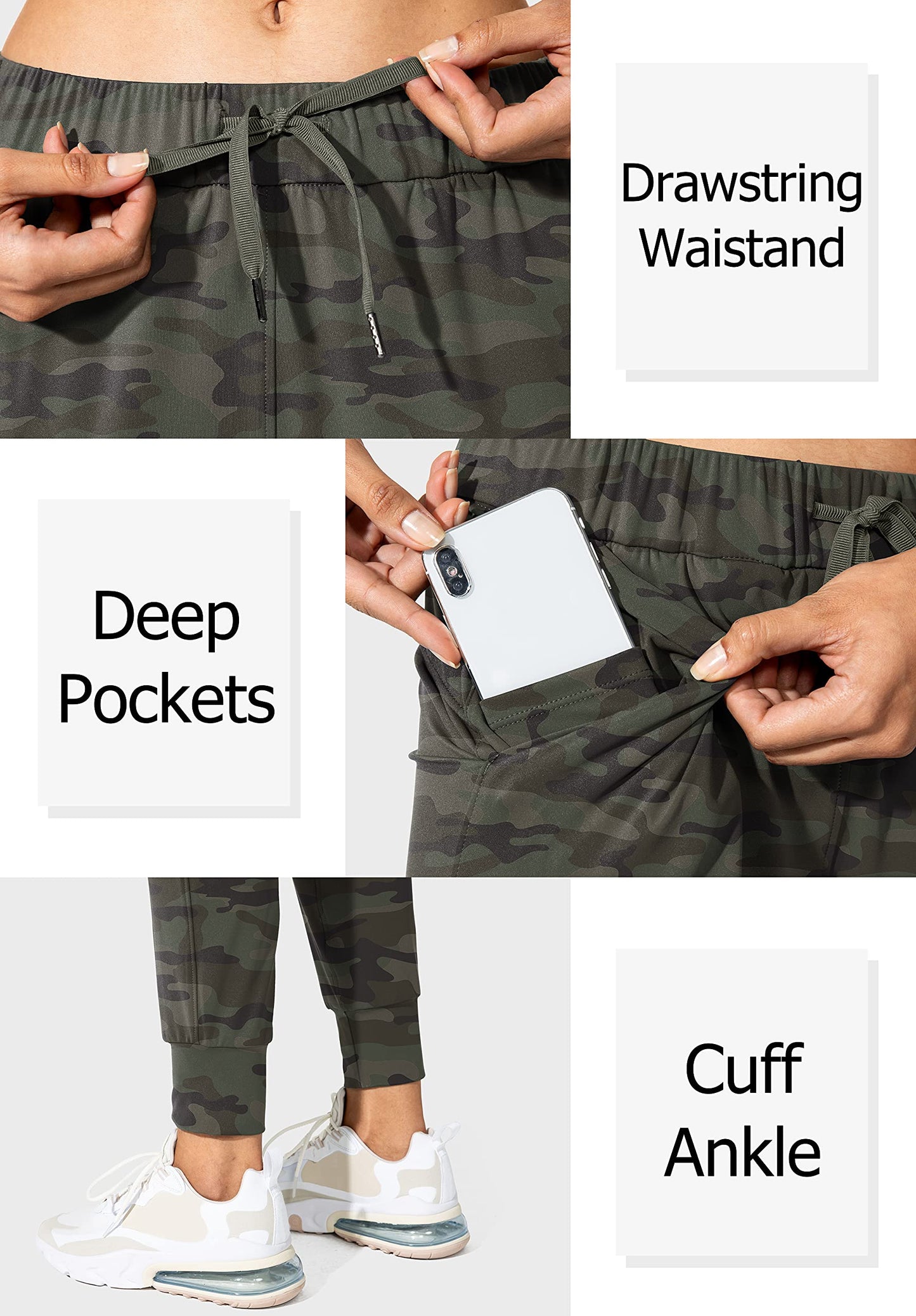 SANTINY Women's Joggers Pants Pockets Drawstring Running Sweatpants for Women Lounge Workout Jogging(Camo Dark Olive Multi_XS)