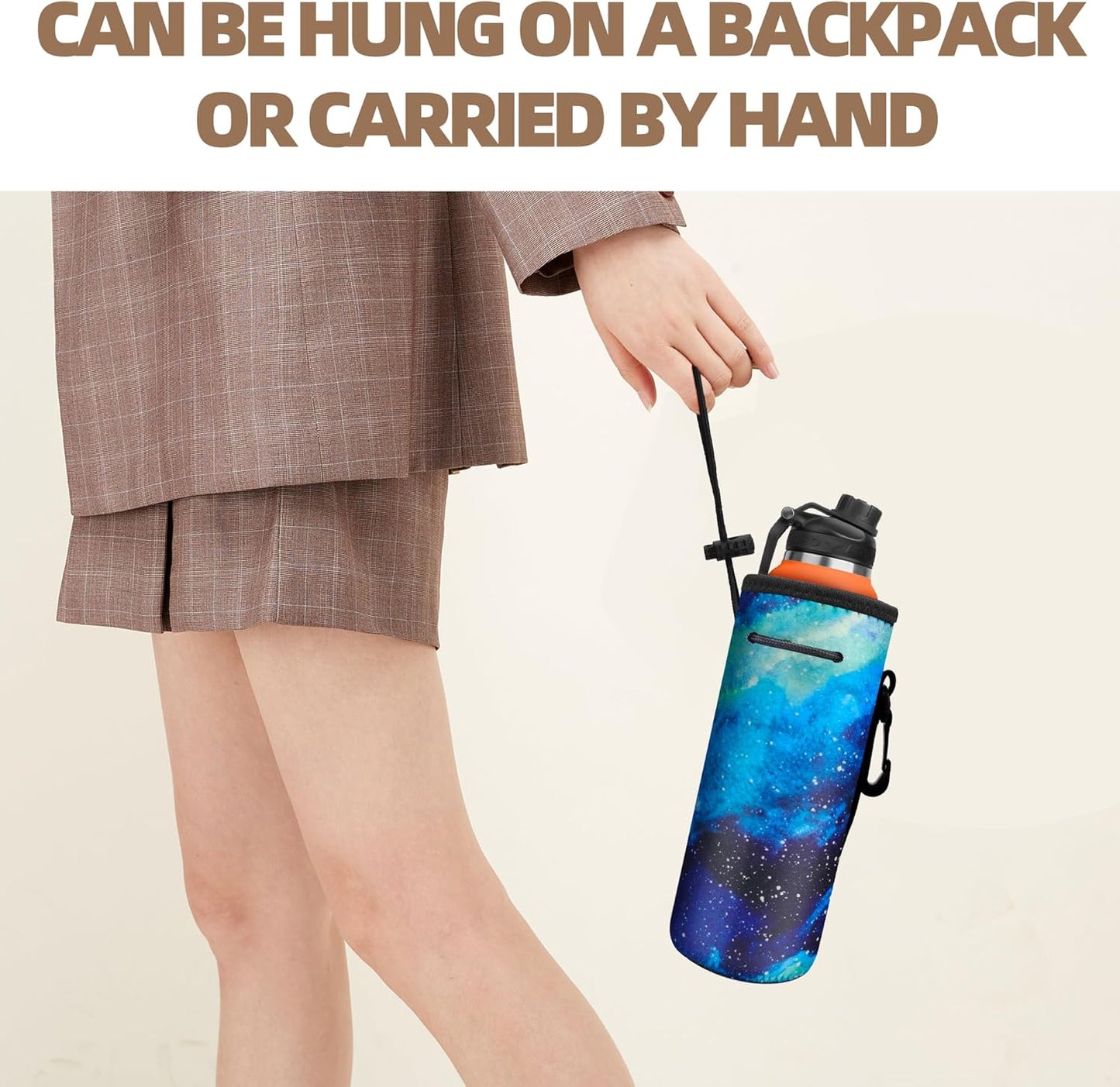 Water Bottle Carrier,Insulated Neoprene Water Gym Travel bottle Holder Bag Protector Sleeve Case Pouch Cover 0.6L or 0.75L, Great for Stainless Steel and Plastic Bottles (BLUE)