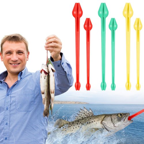 RoundFunny 6 Pcs Fish Hook Remover Tool Plastic Snelled Hook Disgorger Portable Unhook Extractor Tool for Fishing Gear Accessories(Red, Green, Yellow,7.09 x 0.87 Inches, 5.91 x 0.51 Inches)