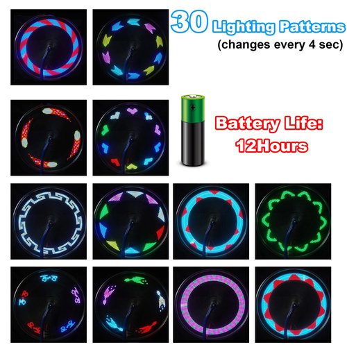 Bike Wheel Lights - LED Waterproof Bicycle Spoke Tire Light with 32-LED and 32pcs Changes Patterns Bicycle Rim Lights for Mountain Bike/Road Bikes/BMX Bike/Hybrid Bike