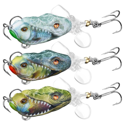 Handing Topwater Fishing Lure 3 Pieces Bass Fishing Lure with Mustad Hook, Lifelike Swimbait for Pike Catfish, for Anglers, 1/2oz, 3/4oz and 1oz