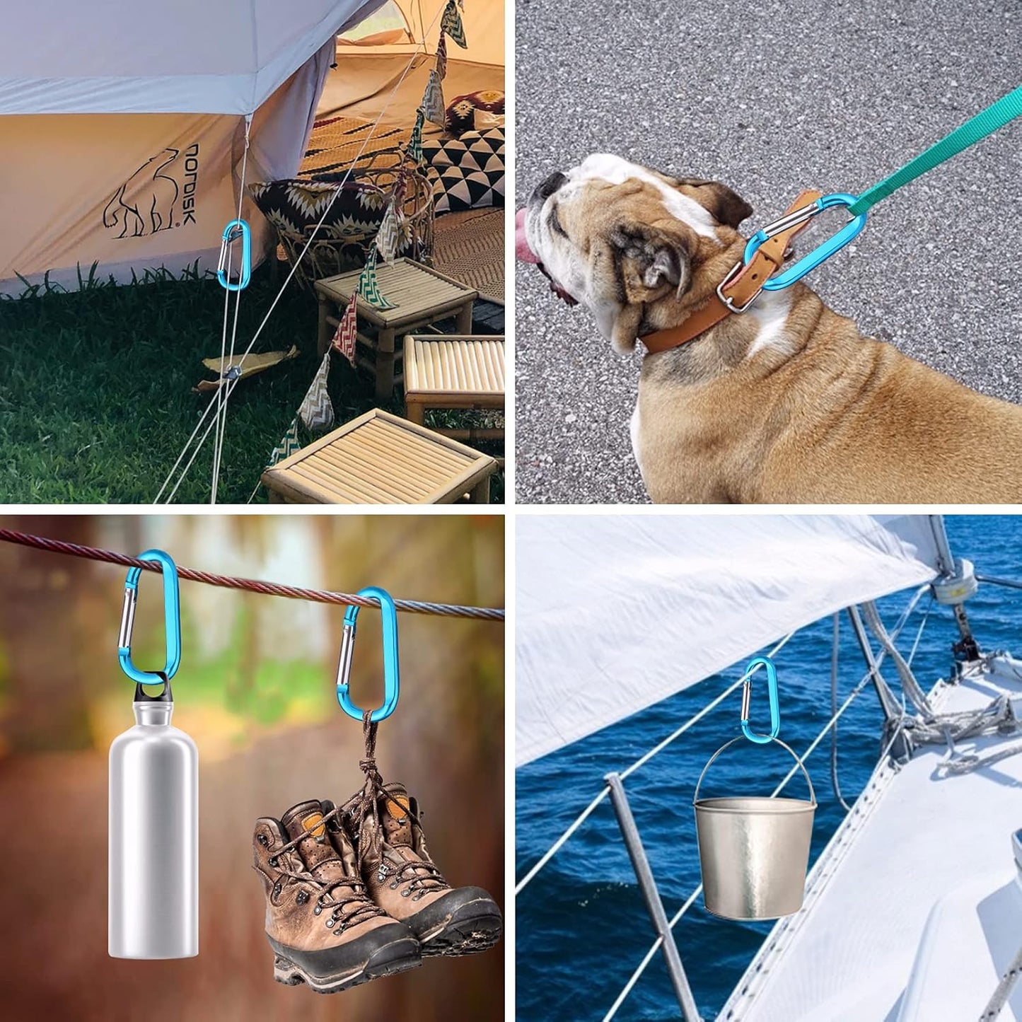 6PCS Black Carabiner Caribeaner Clip,3" Large Aluminum D Ring Shape Carabeaner with 6PCS Keyring Keychain Hook…