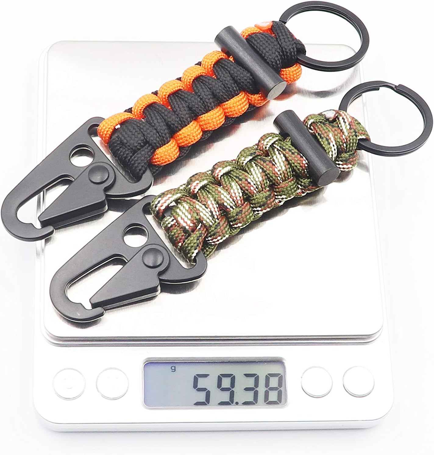 Paracord Keychain Carabiner 2PCS Pack Survival Paracord Lanyard with Fire Starter