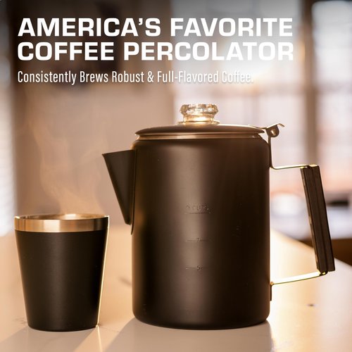 COLETTI Black Bozeman Percolator Coffee Pot — Camping Coffee Pot, Coffee Percolator Stovetop – America’s Sleekest Percolator – Pure Stainless Steel, NO Aluminum or Plastic (9 Cup)
