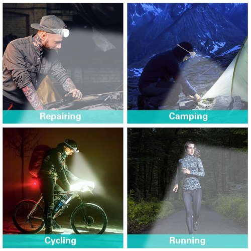 SEVENKA Rechargeable Headlamp with Red Light, Outdoor Camping Headlamps with Adjustable Silicone Headband, 2oz Lightweight Headlamp Flashlight, 45° Pivotable Head