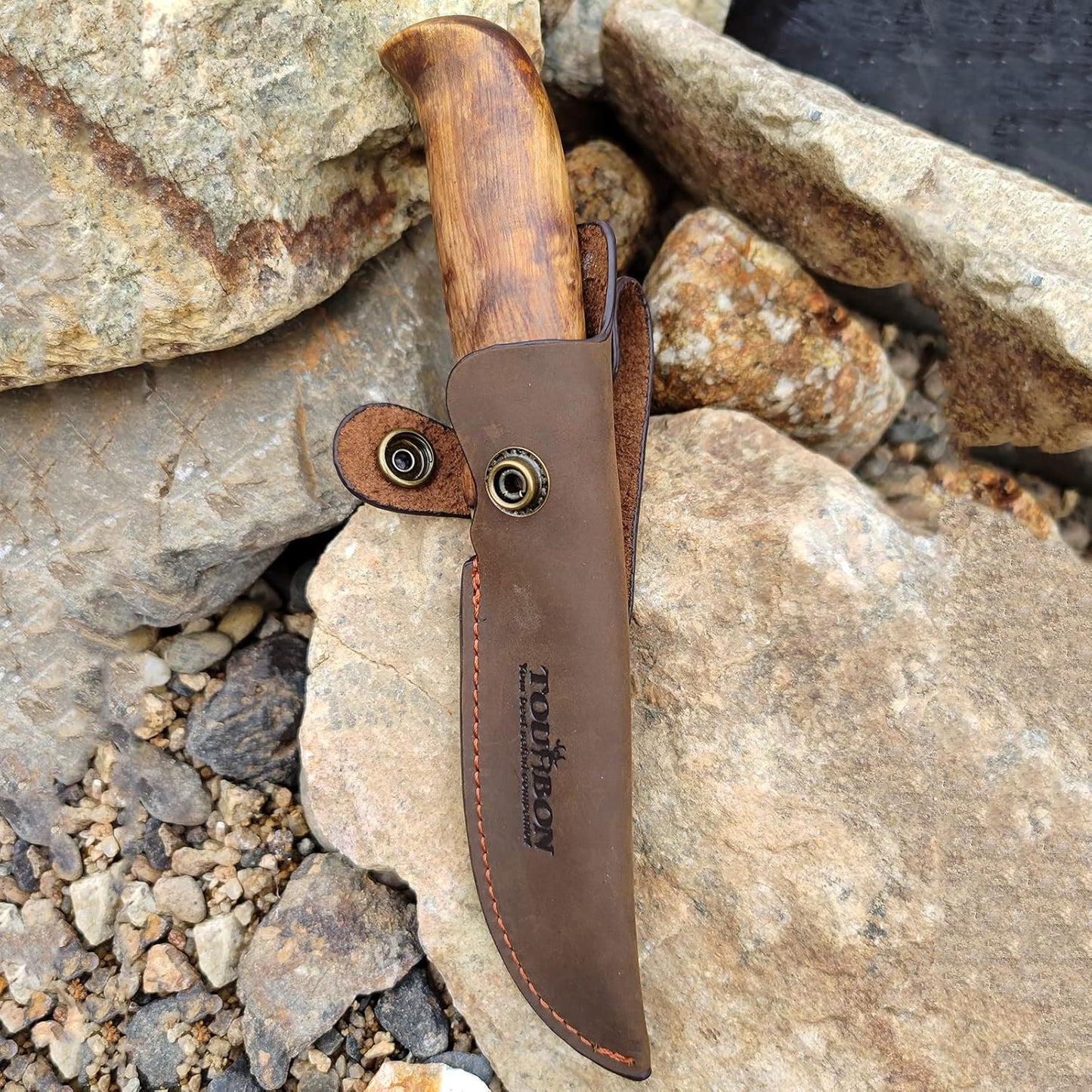 TOURBON Brown Leather Fixed Blade Knife Sheath with Snap Closure