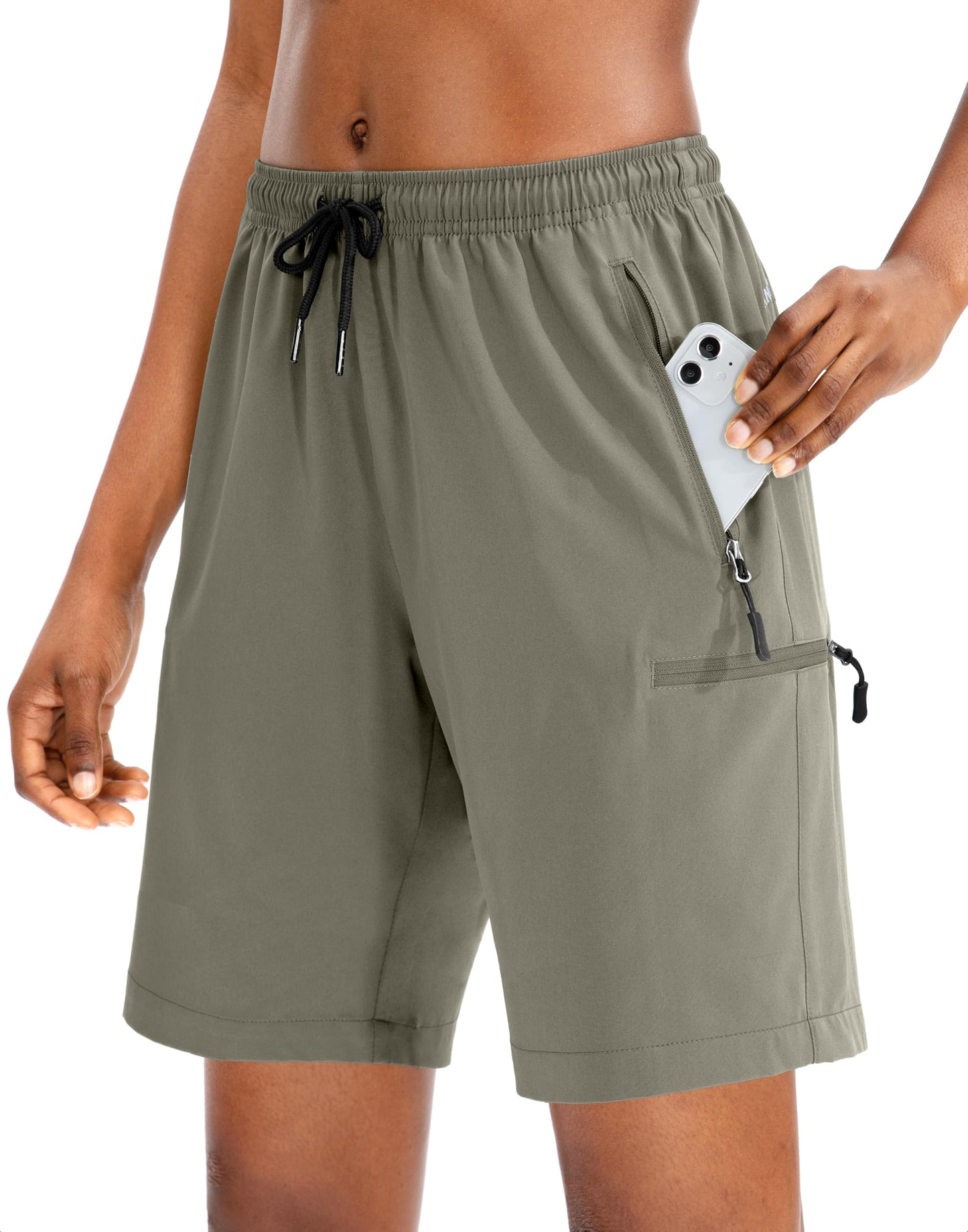 SANTINY Women's 5''/ 7''/9'' Hiking Cargo Shorts Quick Dry Lightweight Summer Shorts for Women Athletic Zipper Pockets(Grey Sage_M)