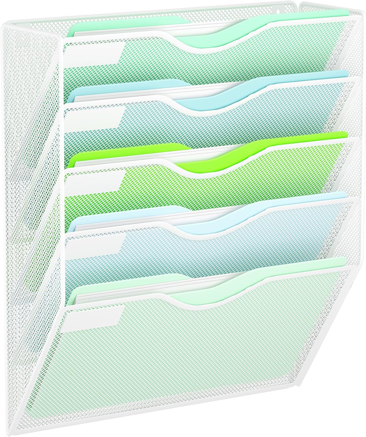 5 Pockets Mesh Hanging Wall File Holder Organizer Wall Mounted Paper Magazine Rack, Black