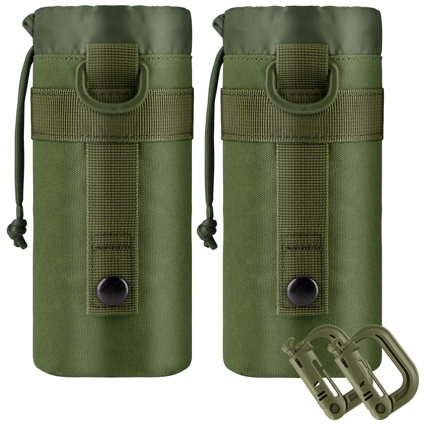 IronSeals 2 Pack Tactical Water Bottle Pouch Foldable Molle Water Bottle Holder Drawstring Open Top Travel Water Bottle Bag for Backpack Camping Outdoor