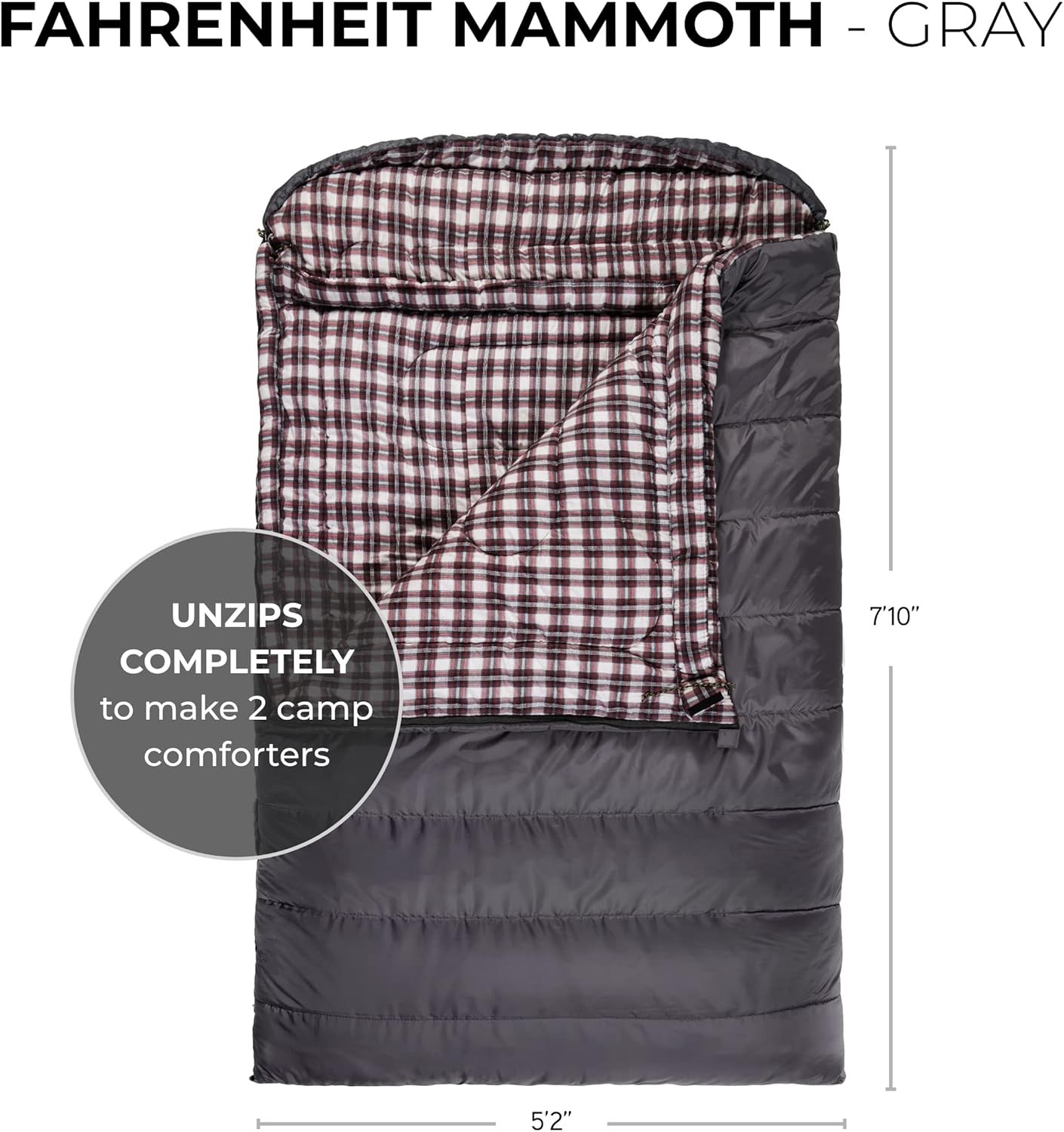 Teton Mammoth Queen Size Double Sleeping Bag- A Warm Bag The Whole Family can Enjoy – Great for Camping, Hunting and Base Camp. Compression Sack Included