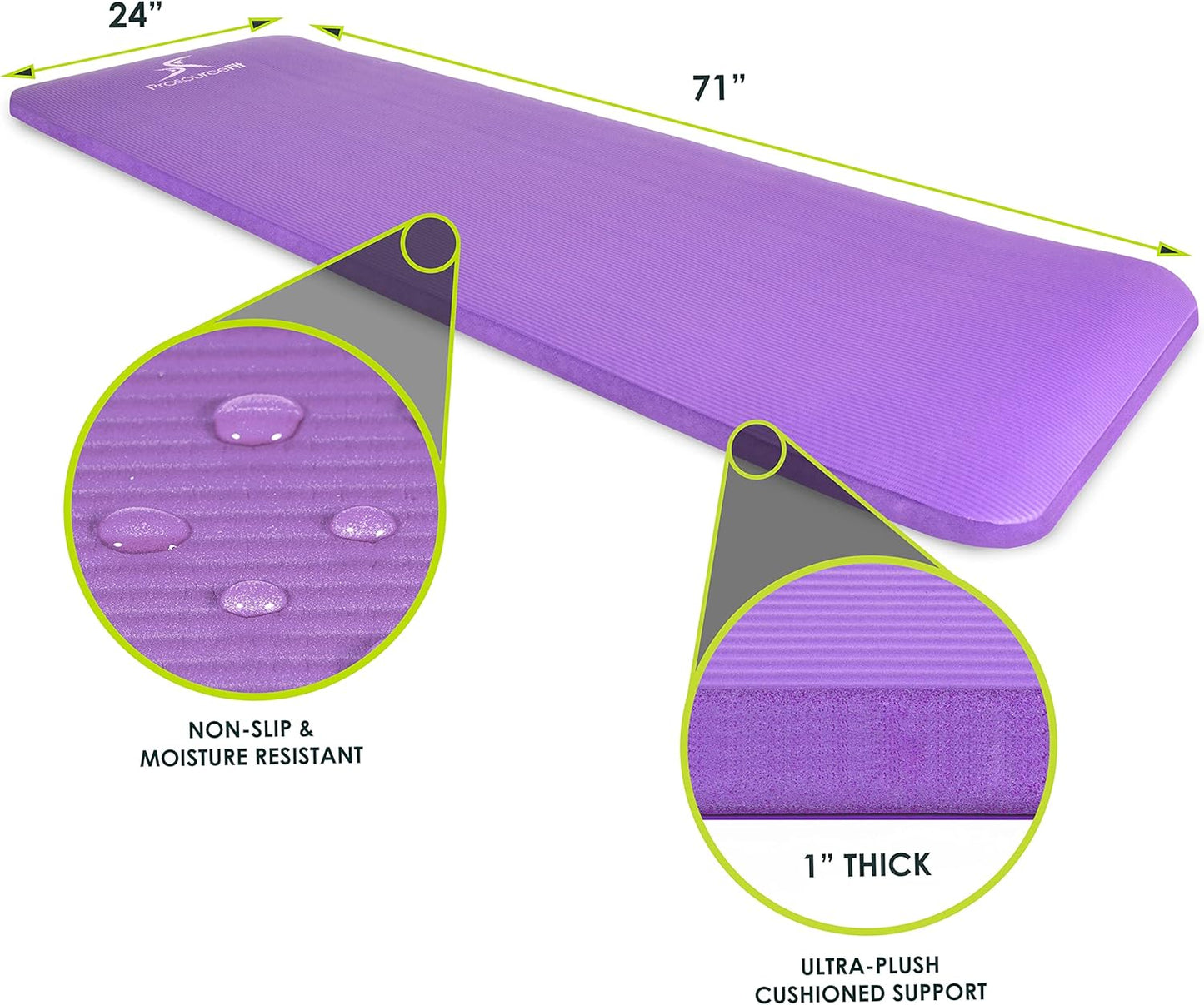 Extra Thick ½” Yoga & Pilates Mat - 71” High Density Foam with Carry Strap