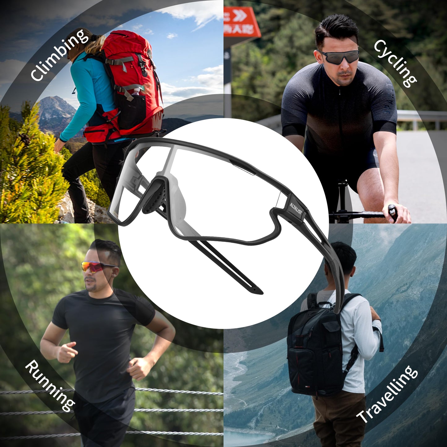 ALTALIST Photochromic Cycling Glasses, UV400 Protection Sports Sunglasses Eyewear Baseball Running Fishing for Men Women Youth,Pure Black Frame