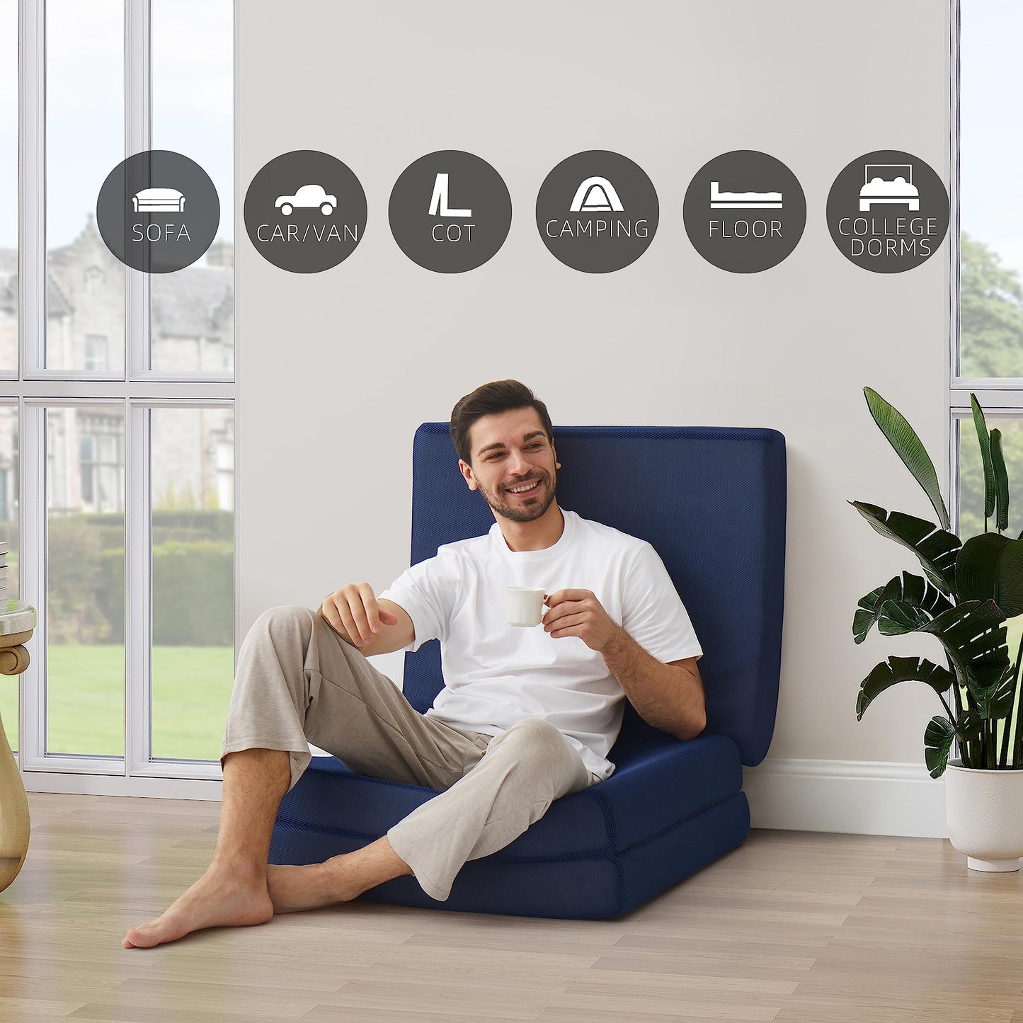 Jamdok 75 X 30 X 3 Inch Foam Folding Sleeping Pad,Trifold Mattress,Machine Washable Mesh Cover,Cot Size Floor Mattress Topper,Guest Bed for Adult,Camping Mat