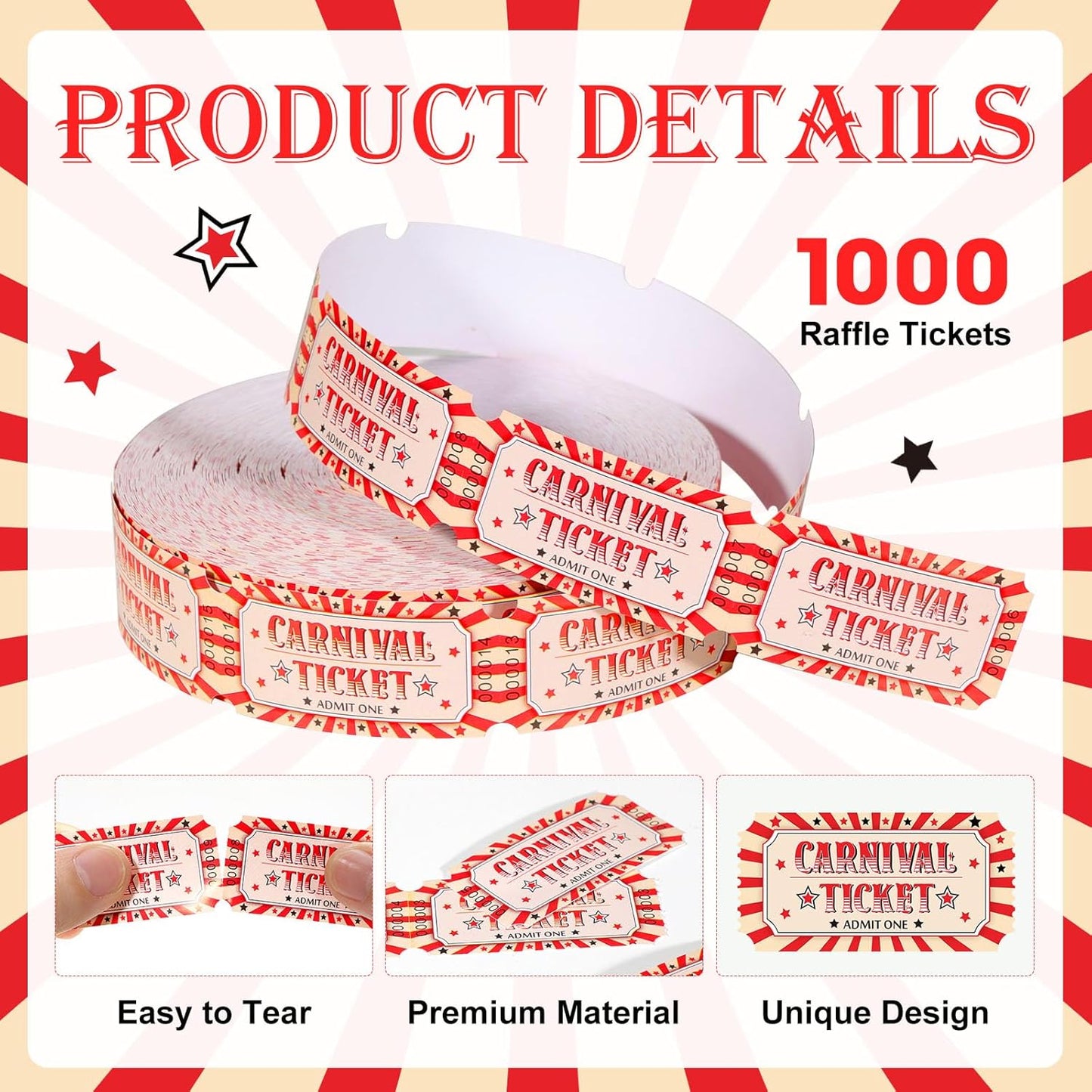 1000 Pcs Drink Ticket Single Raffle Tickets Roll Cocktail Design Free Drink Ticket for Events Wedding Work Formal Parties Leisure Class Reward