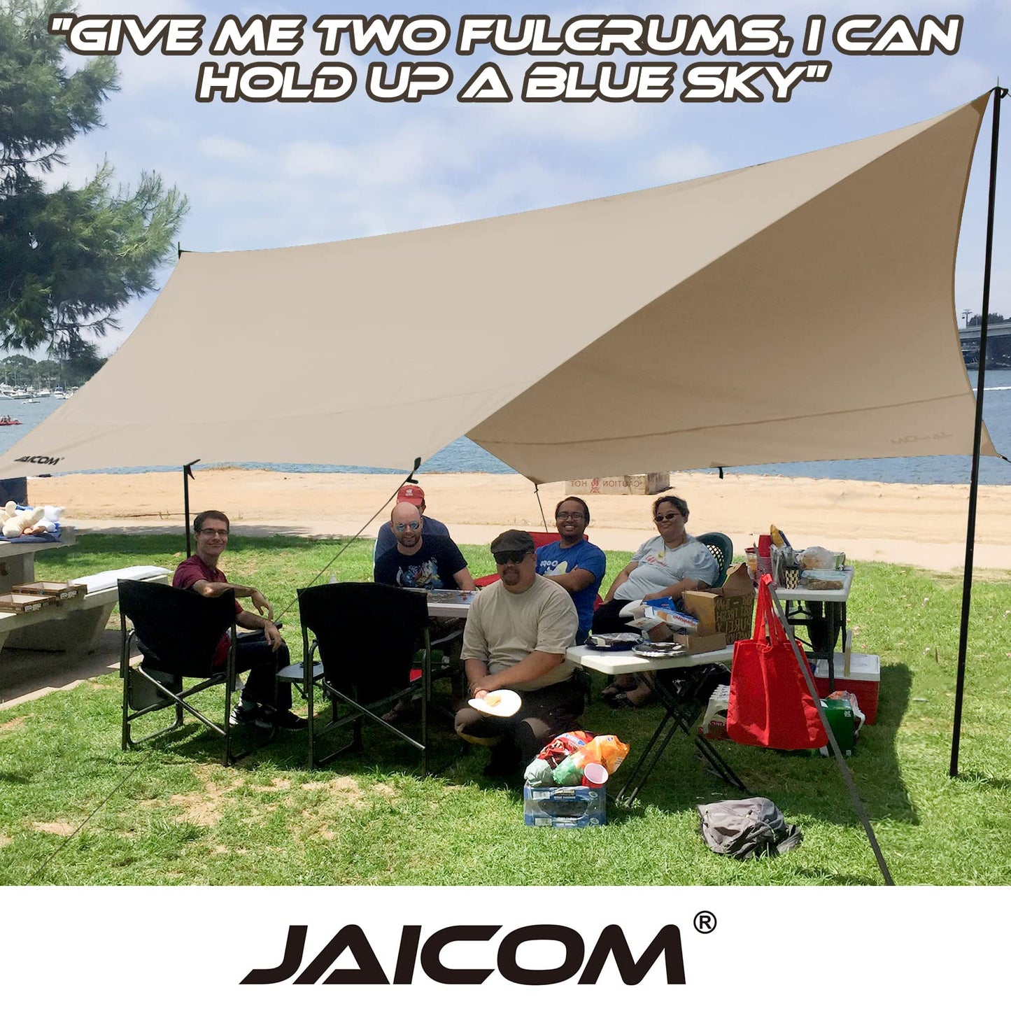 JAICOM Camping Tarp, 14 X 12FT Tarp with 2 Poles, Waterproof & Lightweight Tent Tarp Car Awning, UV UPF50+ Rain Fly Sun Shelter Can Used with Hammock in Outdoor, Garden and Backpacking