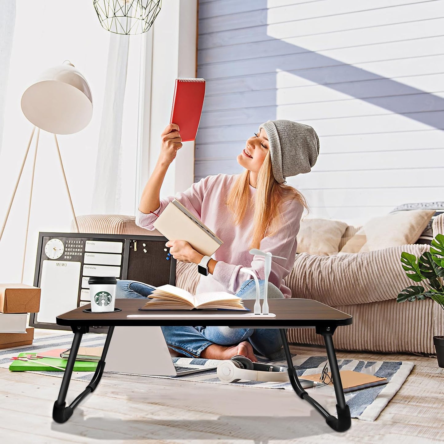 Laptop Bed Desk,Portable Foldable Laptop Lap Desk Tray Table with USB Charge Port/Cup Holder/Storage Drawer,for Bed/Couch/Sofa Working, Reading