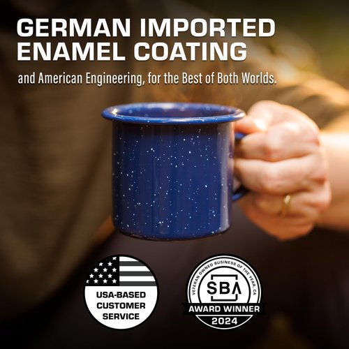 COLETTI Classic Camping Mugs — Enamel Coffee Mug, Camping Coffee Mugs — Premium Nostalgic Mug Set, German Imported Enamel Coating [Blue] [12 oz, Set of 4]