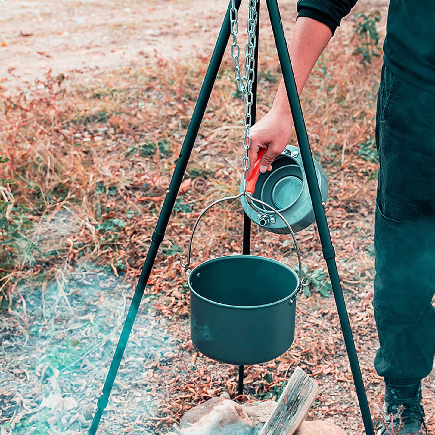 BORDSTRACT Camping Tripod, Heavy-Duty Steel Cooking Tripod, Plug in Design, Adjustable Camp Tripod, Campfire Cooking Equipment