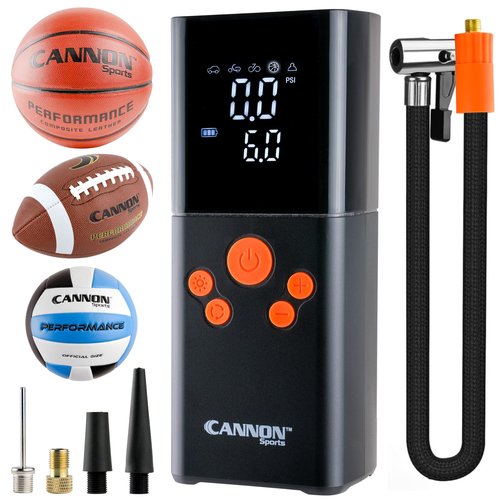 Cannon Sports Multi-Purpose Electric Ball Pump – 150 PSI Portable Air Compressor – Rechargeable Fast Air Pump with LED Light for Basketball, Football, Soccer, Volleyball, All Sports Balls & Tires