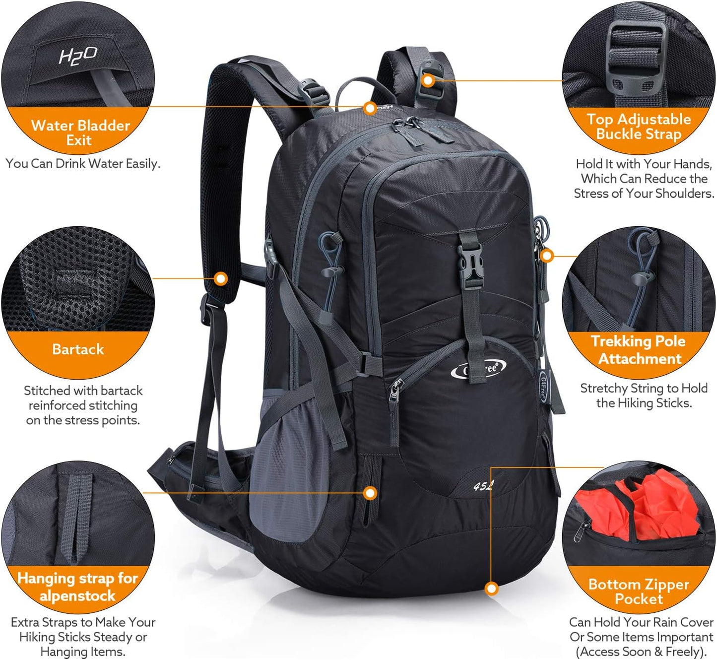 G4Free Hiking Backapck, Dark Grey, One Size