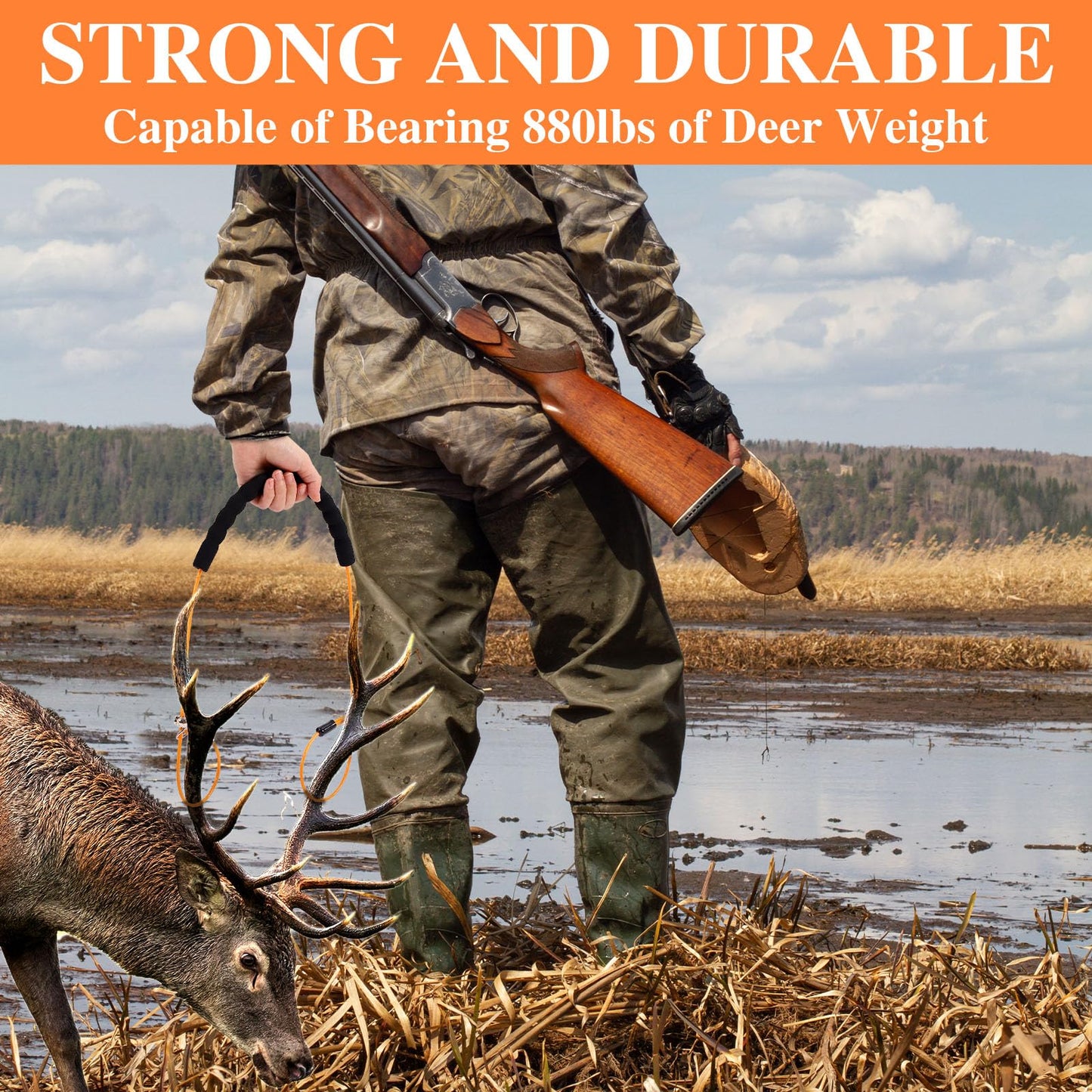 4 Pcs Deer Sled Deer Drag and Harness 43.3" Lightweight Portable Wirerope Cinch Hunting Accessories with Thick Foam Handle Hunting Gear Accessories Gifts Works with Bucks Does