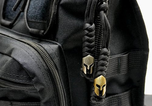 BORED? PARACORD! A Spartan Head Bead Woven Paracord Lanyard or Zipper Pull with Unique Charm EDC Gear Accessory - Gold