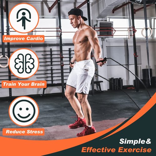 Lewtemi 2 Pcs Flow Exercise Rope for Fitness Double Braid Workout Rope with Cloth Bag Adjustable Length Jump for Working out Men Women Gym Training Indoor Outdoor, 9 ft(Red, Black,300g+500g)