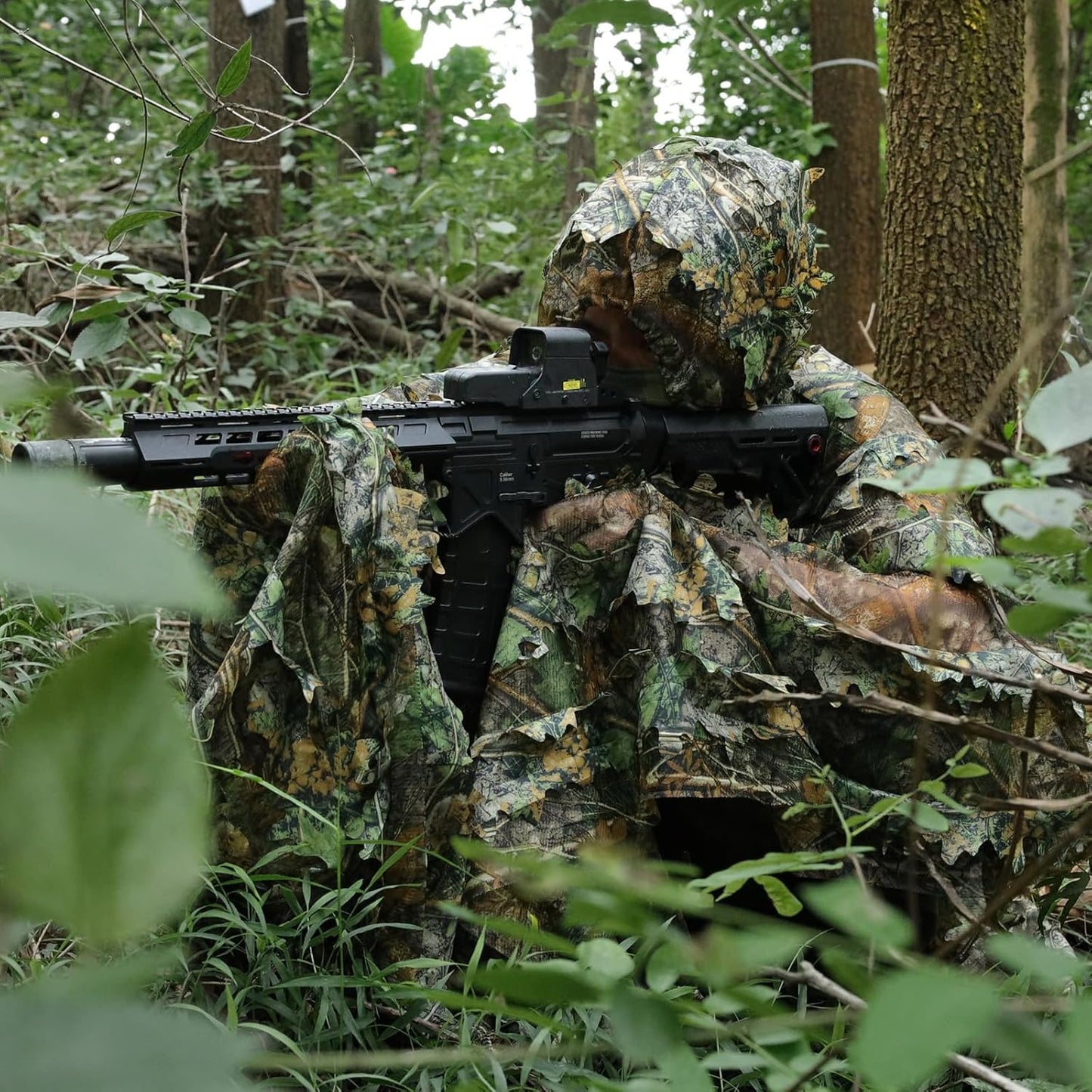Zicac Outdoor Ghillie Suit 3d Leafy Camo Poncho for Men Hunting Bird Watch Military CS Woodland Hoodie Camouflage Cloak
