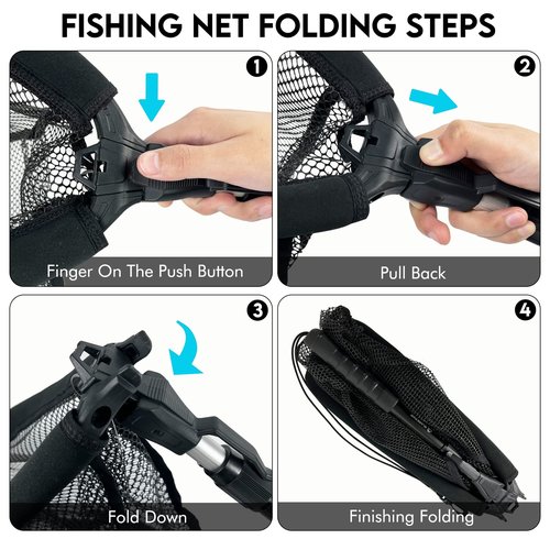 Black Paw Floating Fishing Net Foldable Fish Landing Net with Built in Length Scale Rubber Coated with Neoprene Foam - Black (Telescopic Pole)
