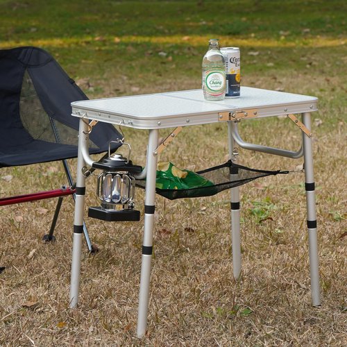pollilar Small Camping Table 2Ft Folding Table 3 Adjustable Height Portable Lightweight Table Aluminum Fold Up Dining Table for Picnic,Beach BBQ,Cooking, Bed Working Outdoor & Indoor