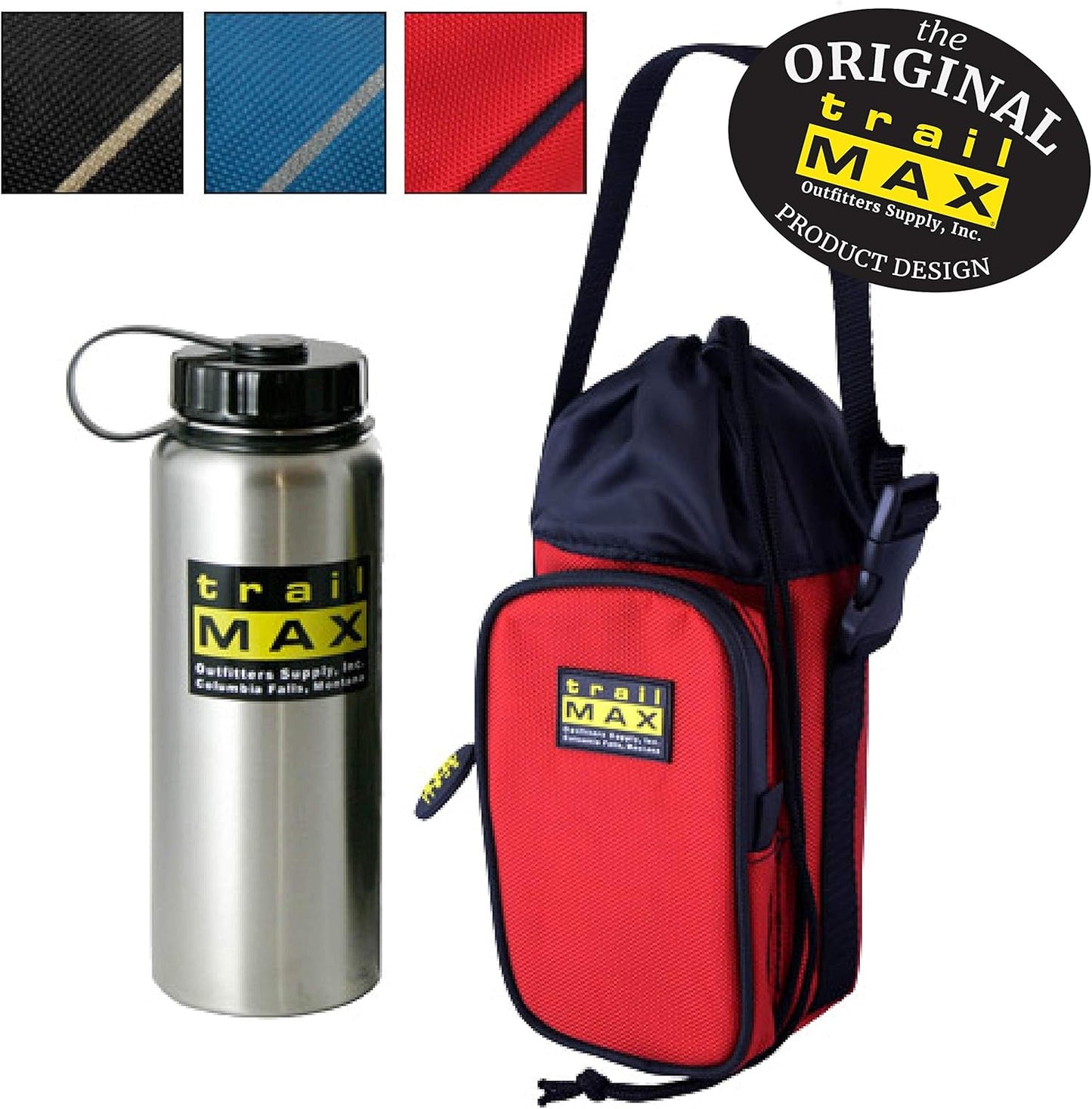 TrailMax 500 Series Water Bottle Horse Saddle Bag; Insulated & Padded Drink Holder; Western & endurance Saddle Water Carrier; Saddlebag w/ 1 Liter Stainless Steel Water Bottle; Black & Sand