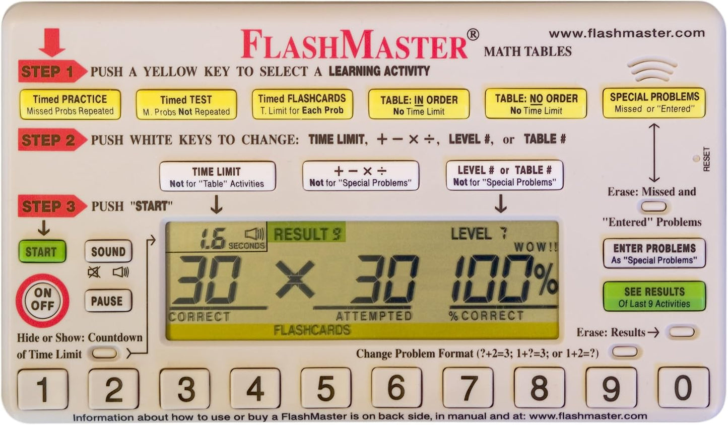 FlashMaster: Handheld Computer for Mastering All Basic Math Facts (3 Month Warranty)