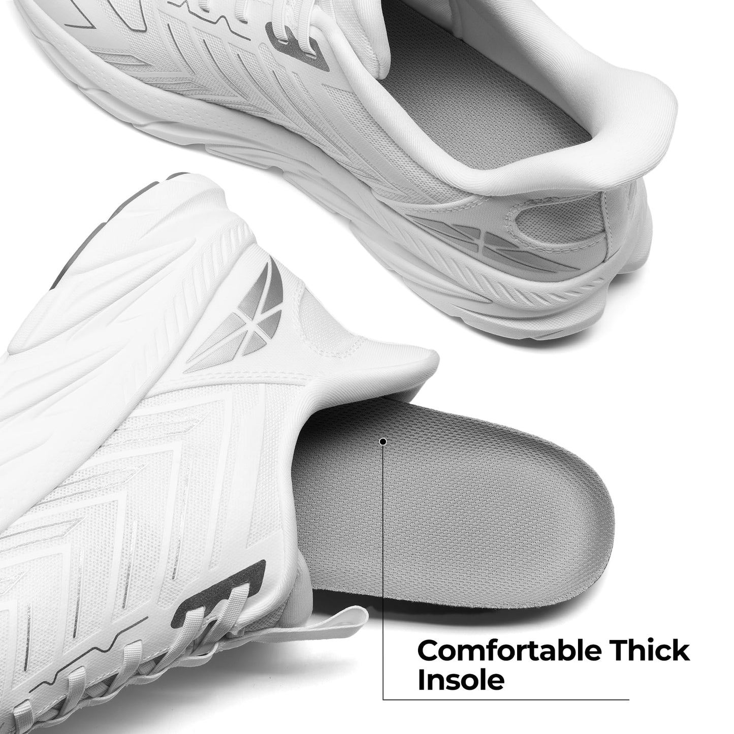 ALLSWIFIT Men's Slip On Walking Shoes Running Comfortable Tennis Breathable Non Slip Athletic Gym Workout Cross Training Fashion Sneakers,Size 12,White,SARR034M