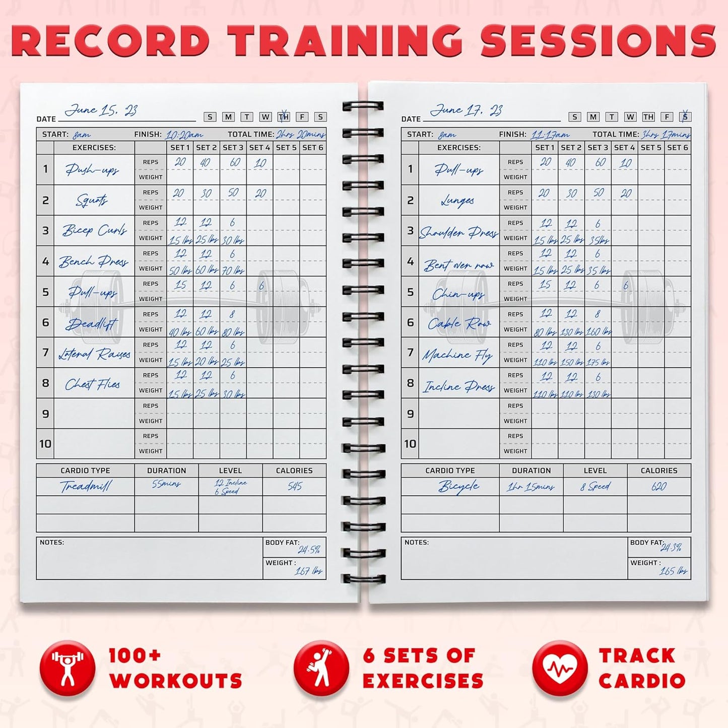 Workout Planner for Daily Fitness Tracking & Goals Setting - A5 Size, 6” x 8”, Charcoal Gray - Men & Women Personal Home & Gym Training Diary - Log Book Journal - by Workout Log Gym