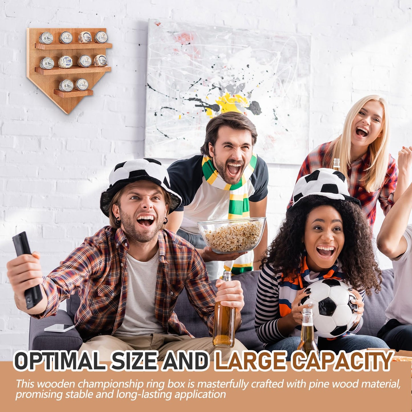 Foilswirl Championship Ring Display Case - 10 Posts Sports Holder Stand 8.6 x 8.5 In Wall Mount Storage Organizer - Gift for Baseball Basketball Football Softball Men Award