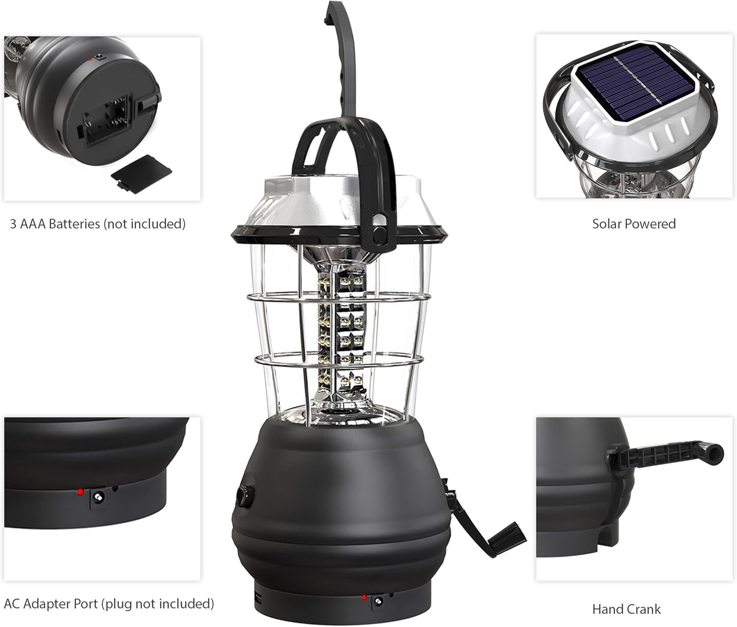 Solar Powered Hand Crank Lantern - Rechargeable LED Light for Camping & Outdoors