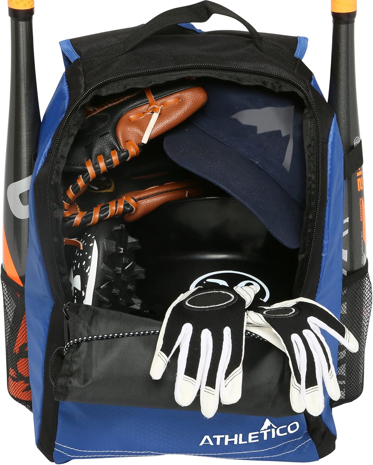 Athletico Youth Baseball Bag - Bat Backpack for Baseball, T-Ball & Softball Equipment & Gear | Holds Bat, Helmet, Glove | Fence Hook (Blue)
