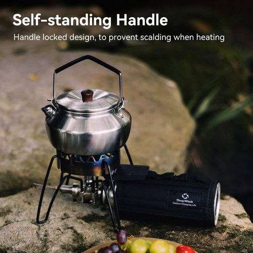 Thous Winds 0.6 Liter Lightweight Stainless Steel Camping Kettle Portable Camp Tea Pot, Outdoor Campfire Use, Retro Silver