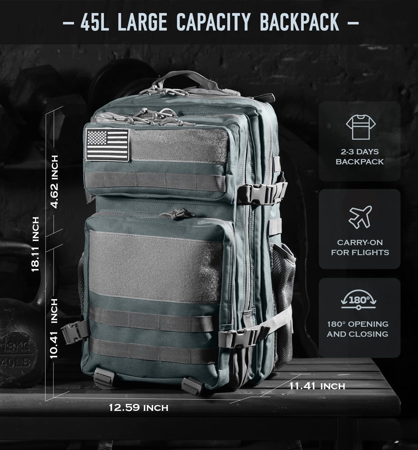 Saboos Gym Backpack for Women Tactical Military Outdoor Hiking Travel Camping Backpack Nylon Large Rucksack 45L