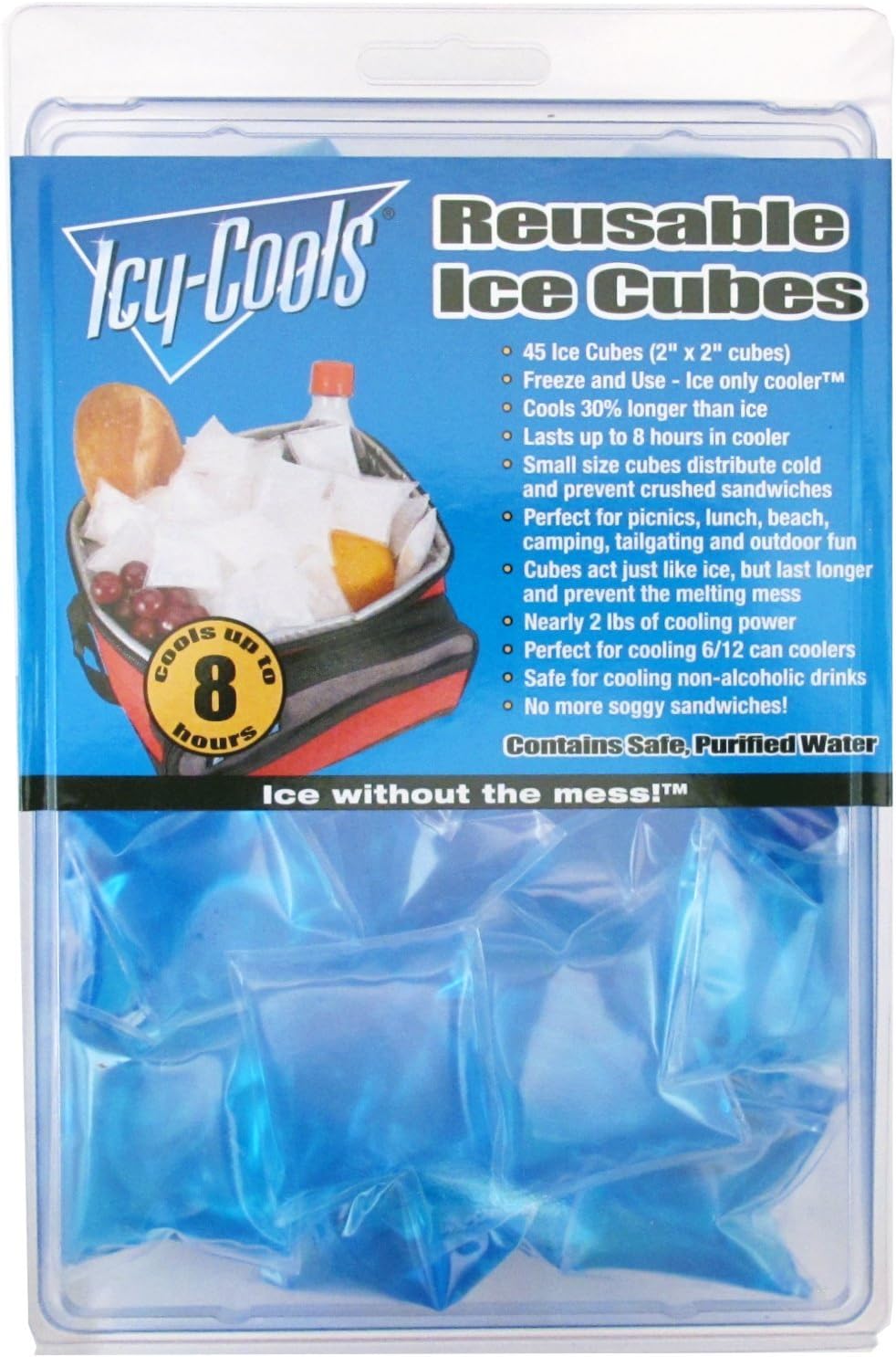 ICY‑COOLS Reusable Ice Cubes for Drinks, Coolers, and Lunch Boxes –135 Total (3 Packs of 45) Mess-Free, Non-Melting Alternative to Ice Cube Trays for Freezer, Purple