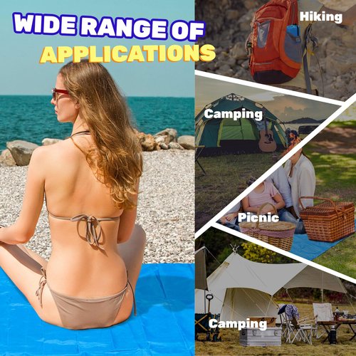 Roucerlin 2 Pack Pocket Beach Blanket with Bag, 59'' x 55'' (2-3 Adults) Beach Mat Sand Free Waterproof, Lightweight Outdoor Picnic Blankets, Packable Camping Blanket Tarp for Hiking Travel (Blue)