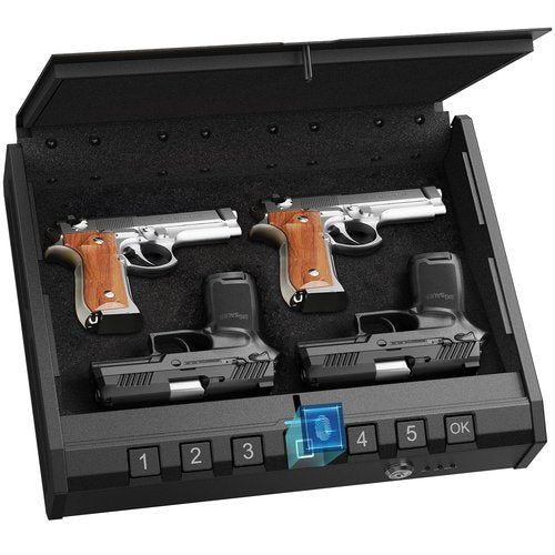 LITIRIS Gun Safe for Handgun, Large Biometric Gun Safe, Fingerprint Pistol Safe with Large Storage for Home, 3 Ways Quick Access Pistol Gun Lock Box for Car, Home, Truck, Bedside Nightstand, Drawer