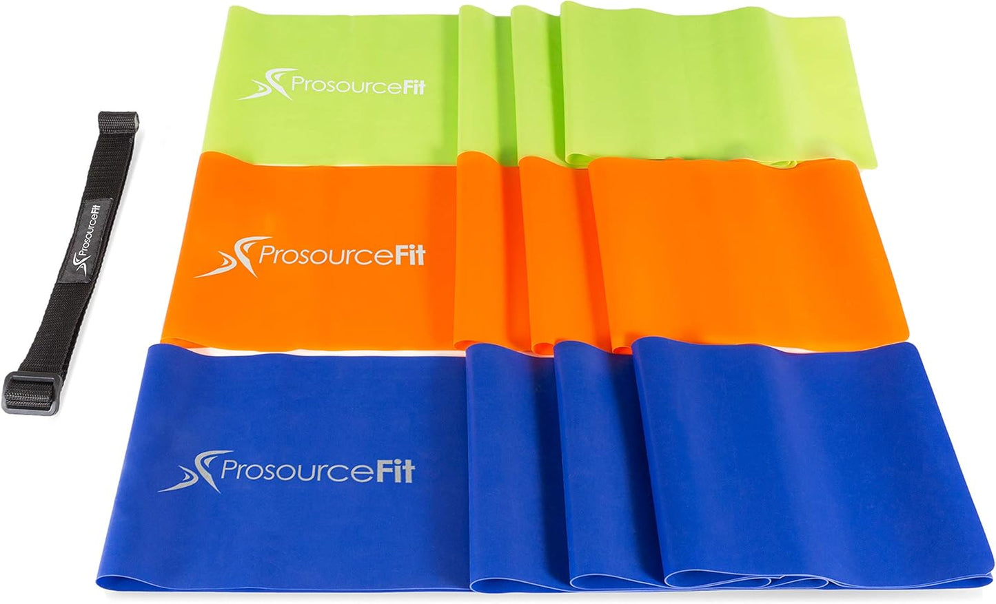 ProsourceFit Therapy Flat Resistance Bands Set of 3 (6’ each-Extra Long) for Stretching, Pilates and Rehabilitation with Door Anchor