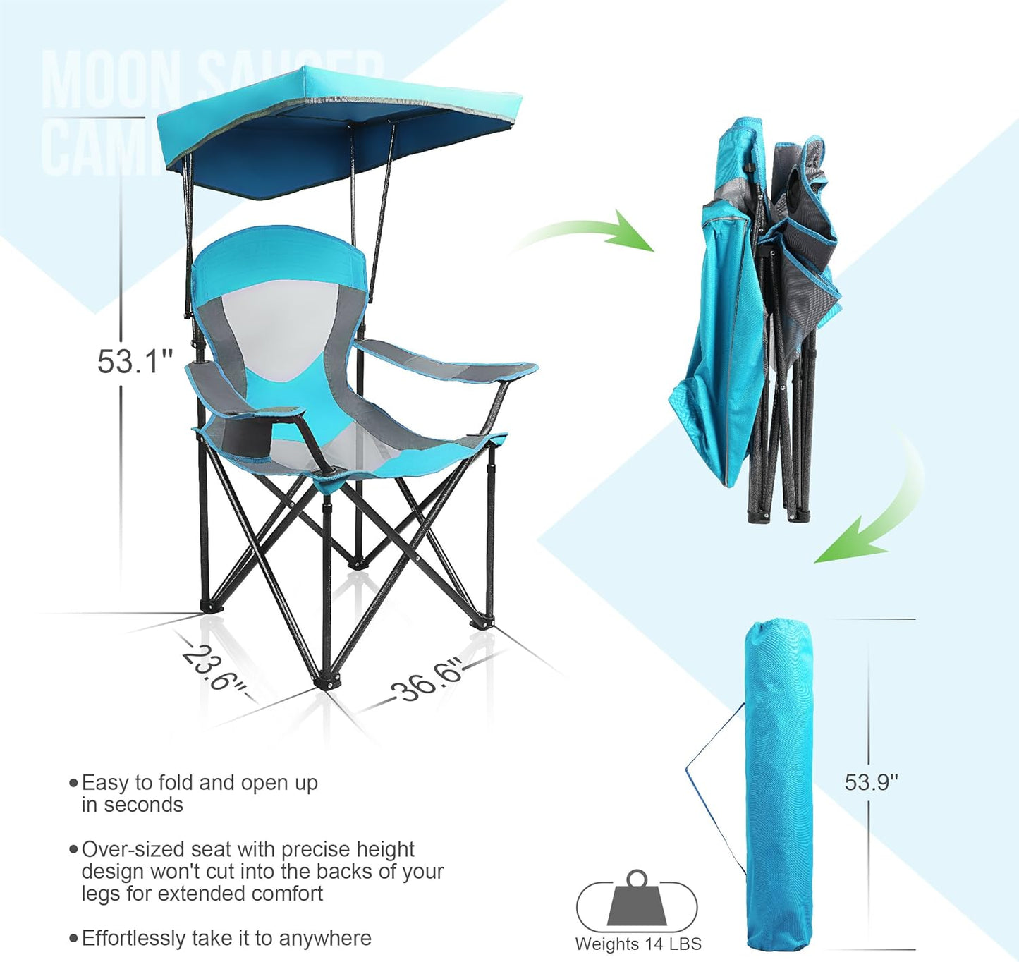 ALPHA CAMP Heavy Duty Canopy Lounge Chair Sunshade Hiking Travel Chair with Cup Holder