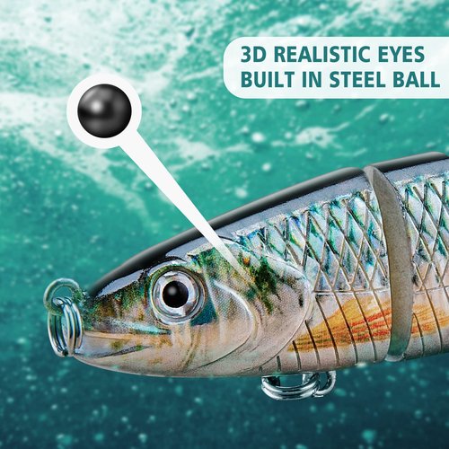 CharmYee Bass Fishing Lures with Hot Stamping Foil Designed Highly Realistic 8 Multi Jointed Swimbaits for Freshwater Saltwater Bass Trout Fishing Bait