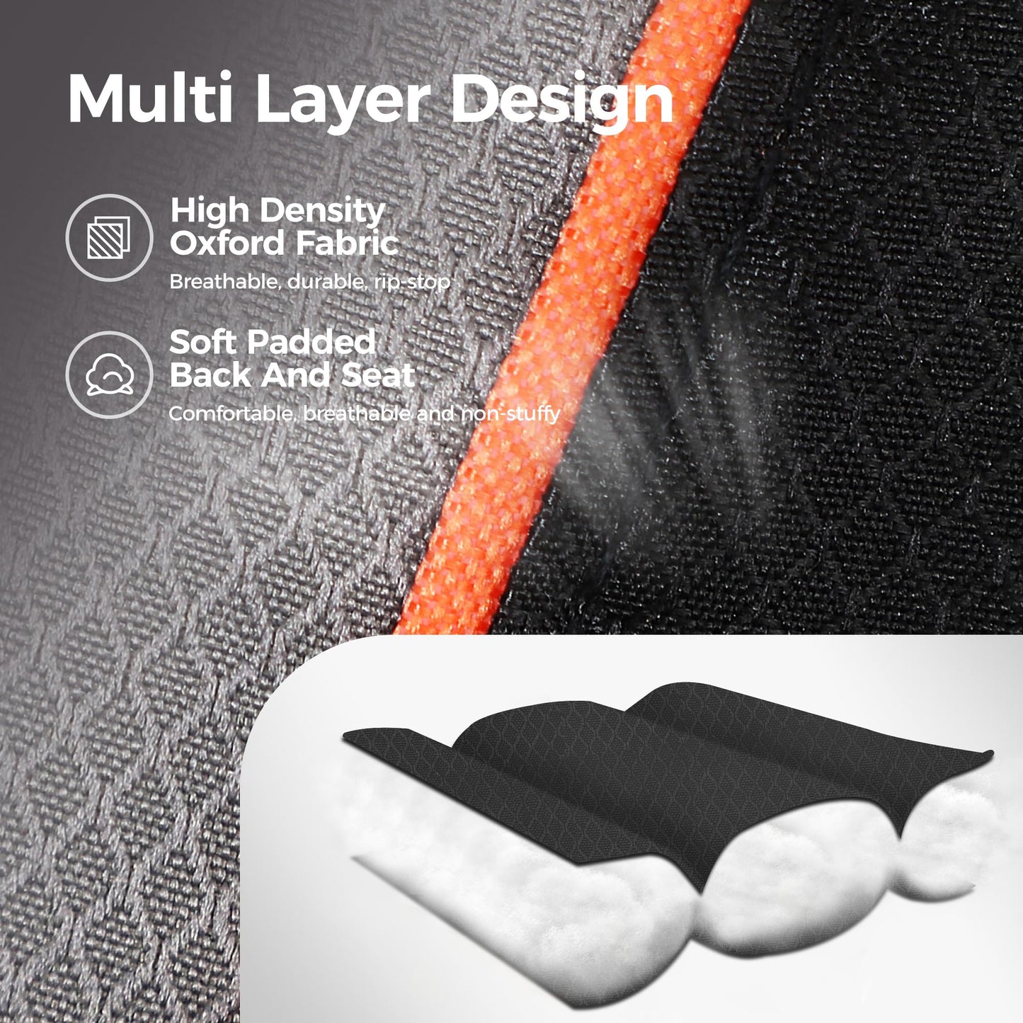 ALPHA CAMP 2PC Oversized Camping Folding Chair, Heavy Duty Support 450 LBS Steel Frame Collapsible Padded Arm Chair with Cup Holder Quad Lumbar Back, Portable for Outdoor,Black